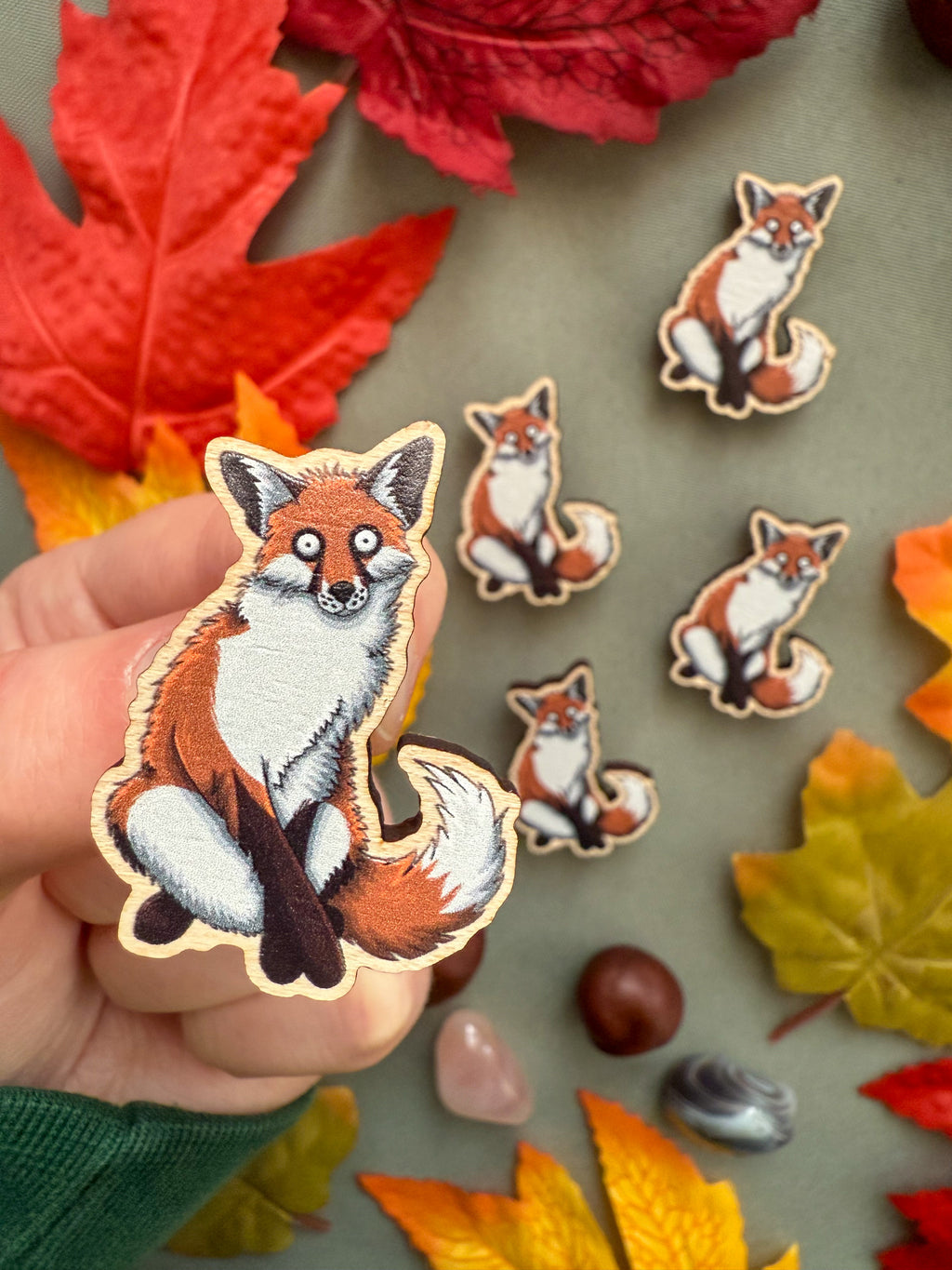 Sitting Red Fox Wooden Pin