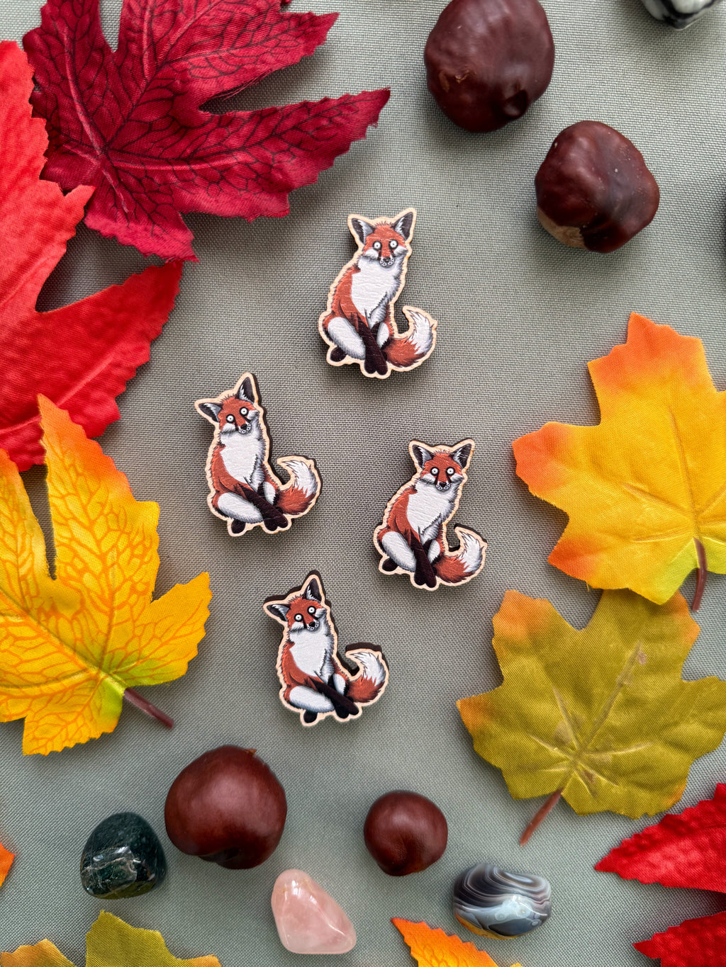 Sitting Red Fox Wooden Pin