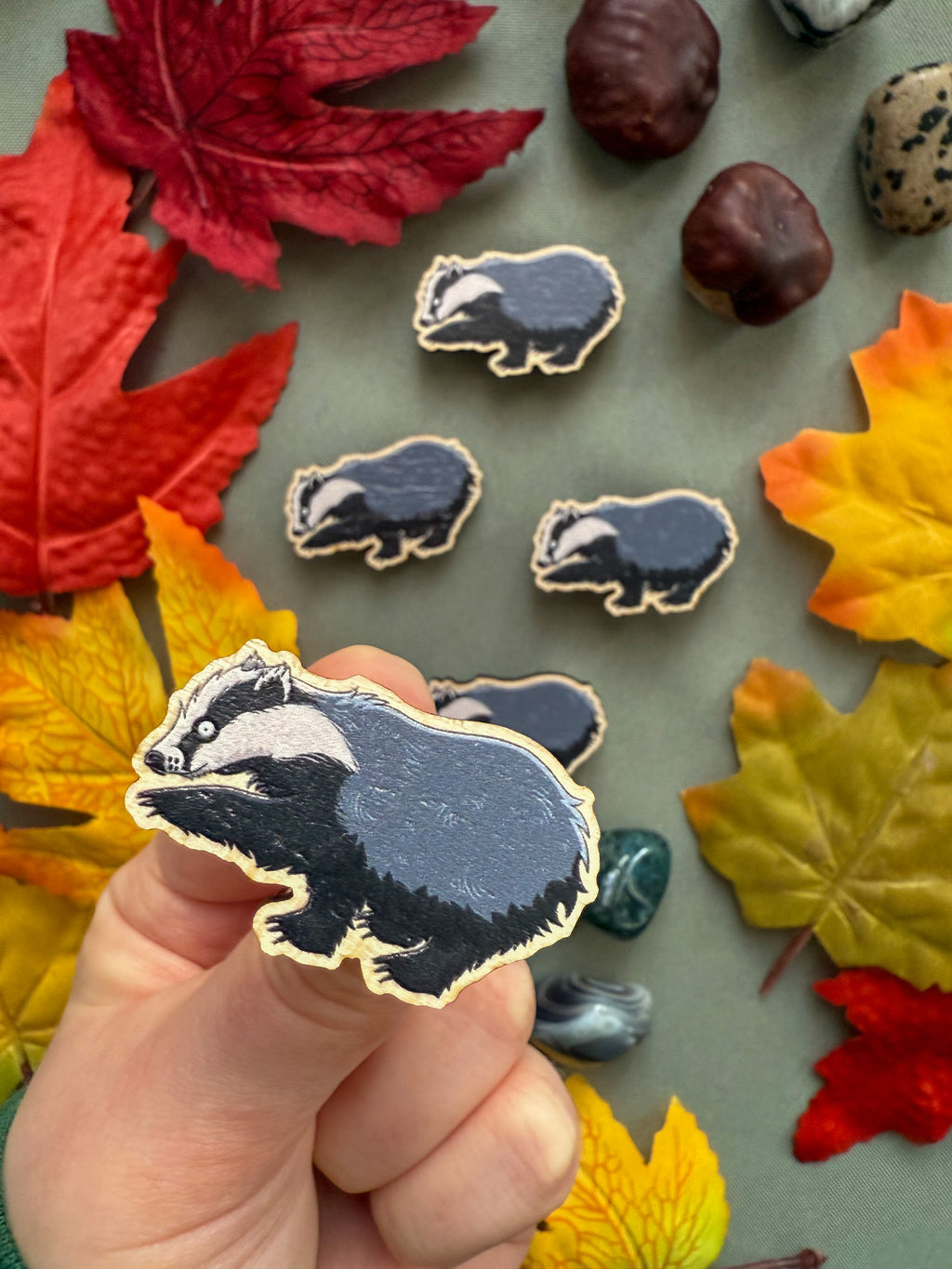 Foraging Badger Wooden Pin