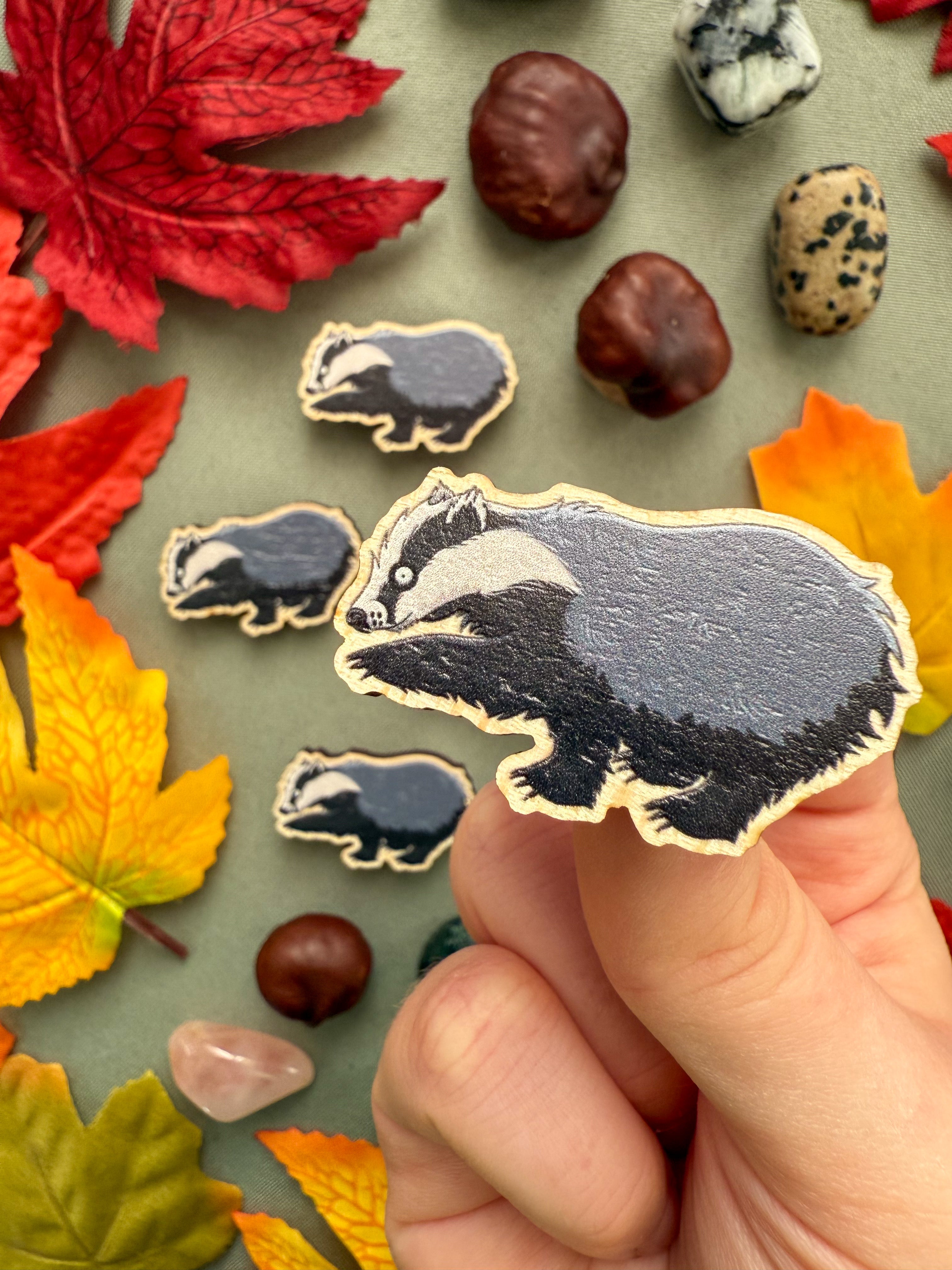 Foraging Badger Wooden Pin