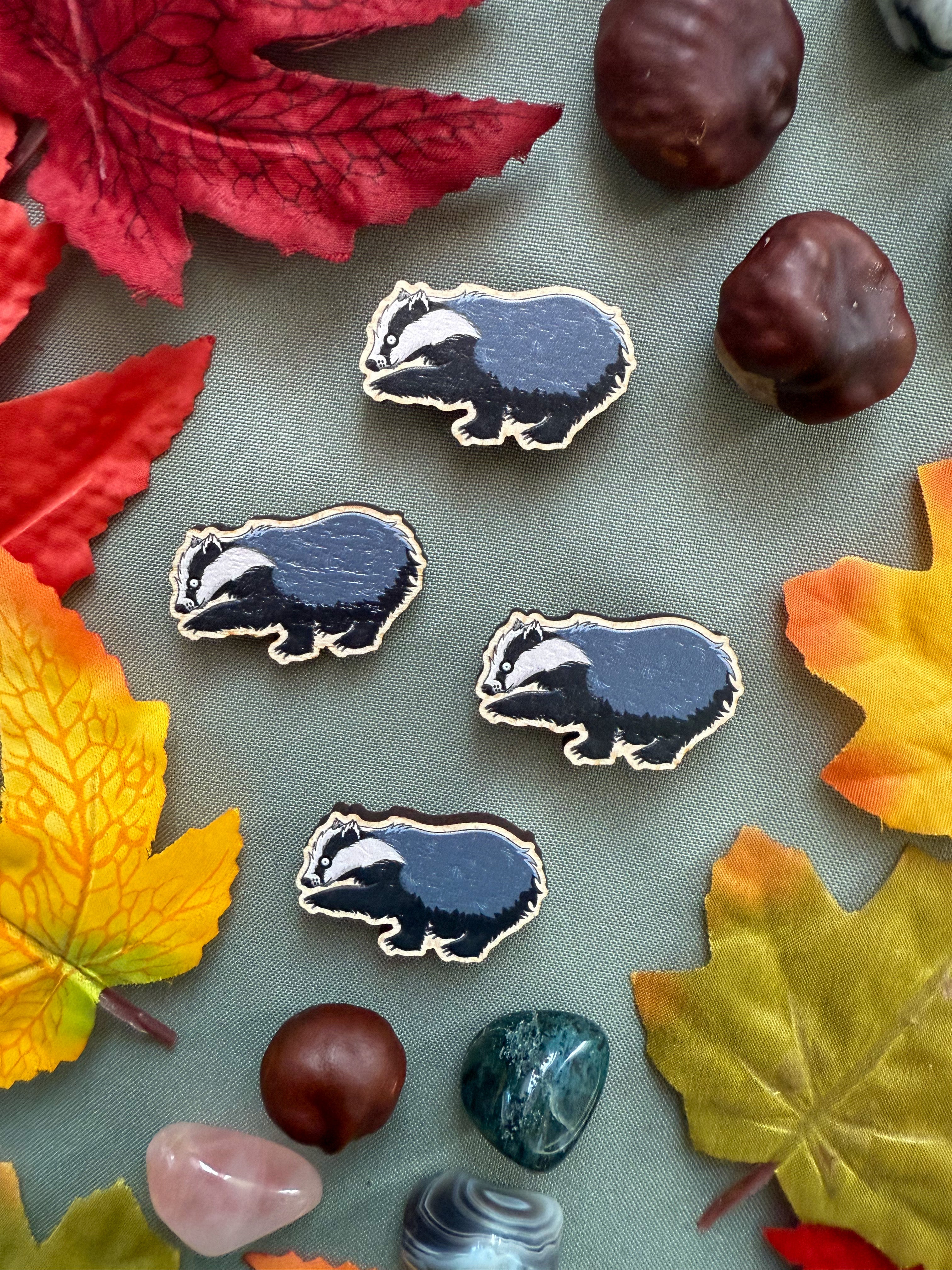 Foraging Badger Wooden Pin