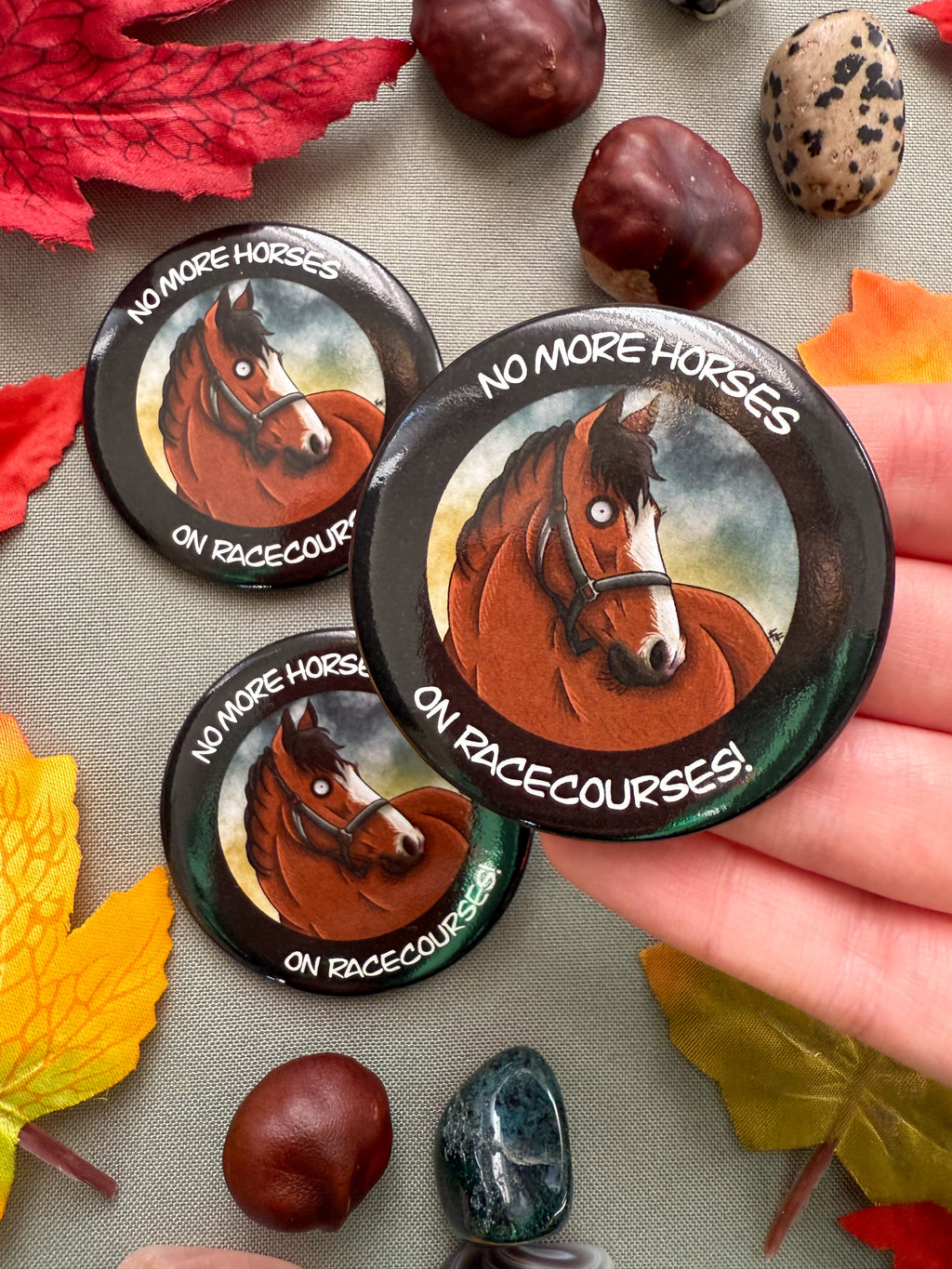 Anti-Horse Racing Button Badge