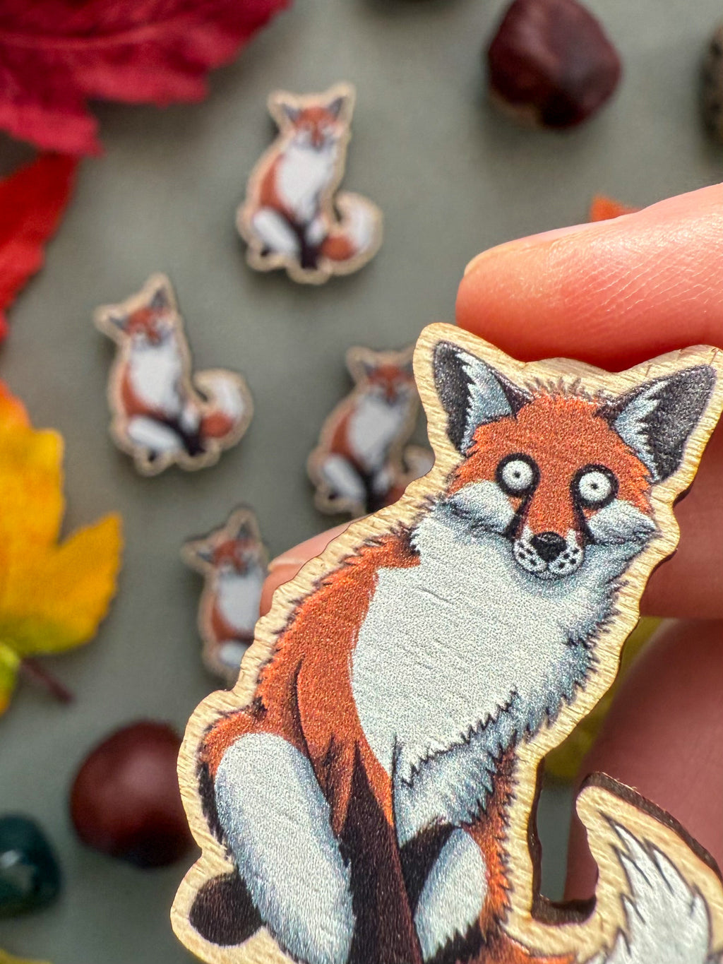 Sitting Red Fox Wooden Pin