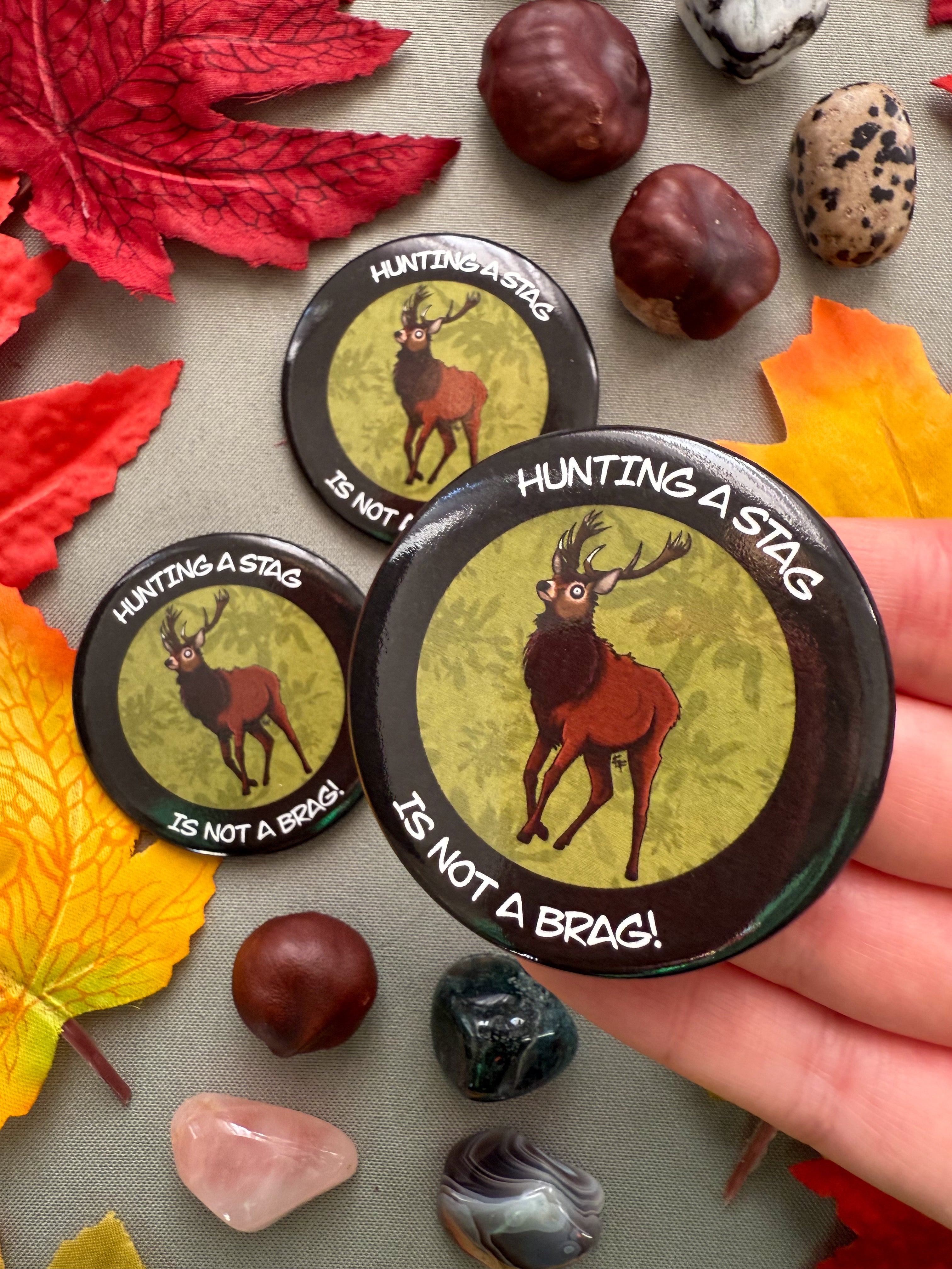 Anti-Trophy Hunting Red Deer Stag Button Badge