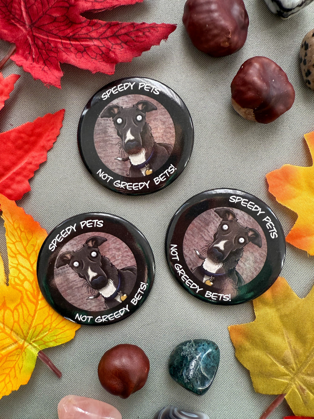 Speedy Pets! Anti-Greyhound Racing Button Badge