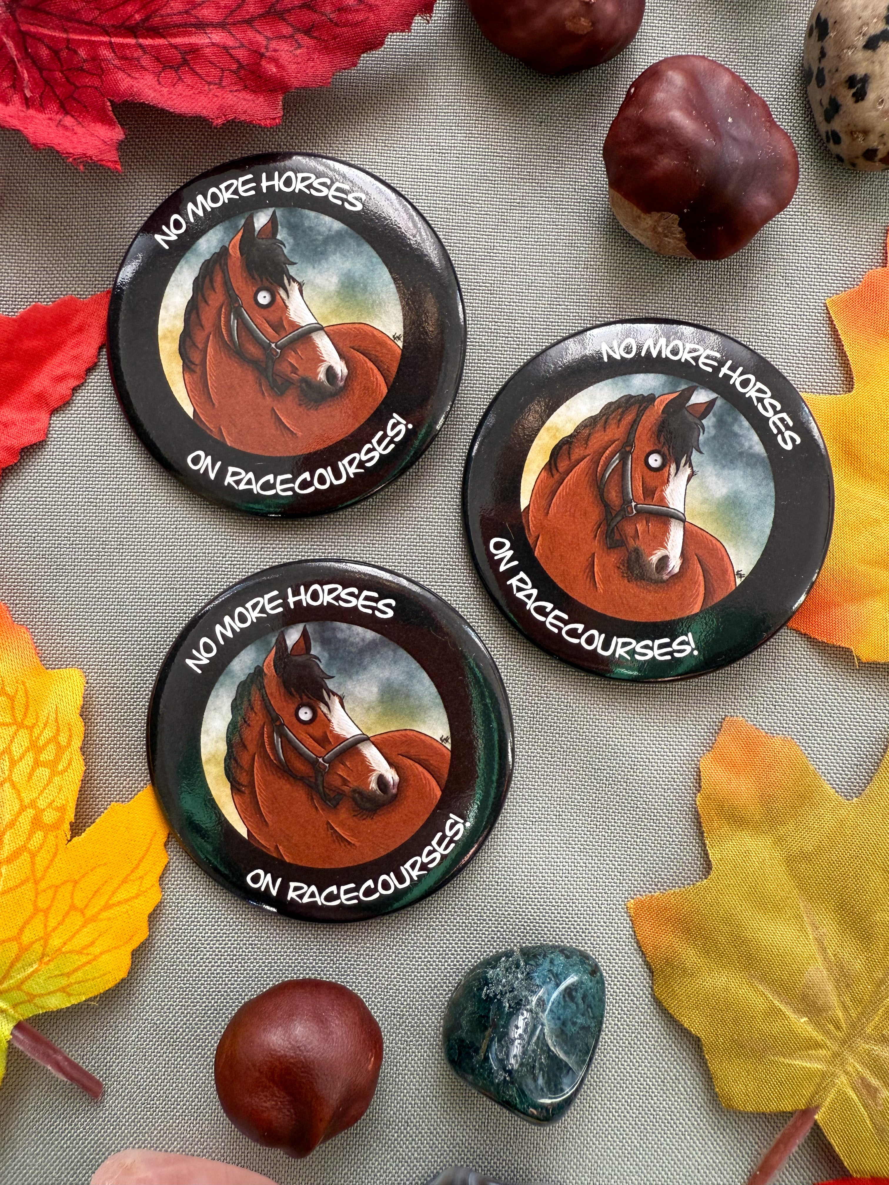 Anti-Horse Racing Button Badge