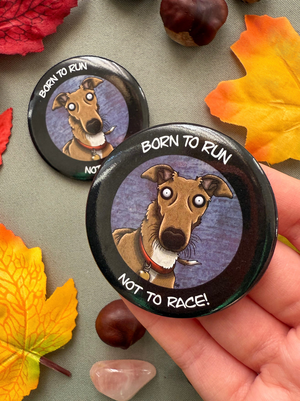 Born to Run! Anti-Greyhound Button Badge