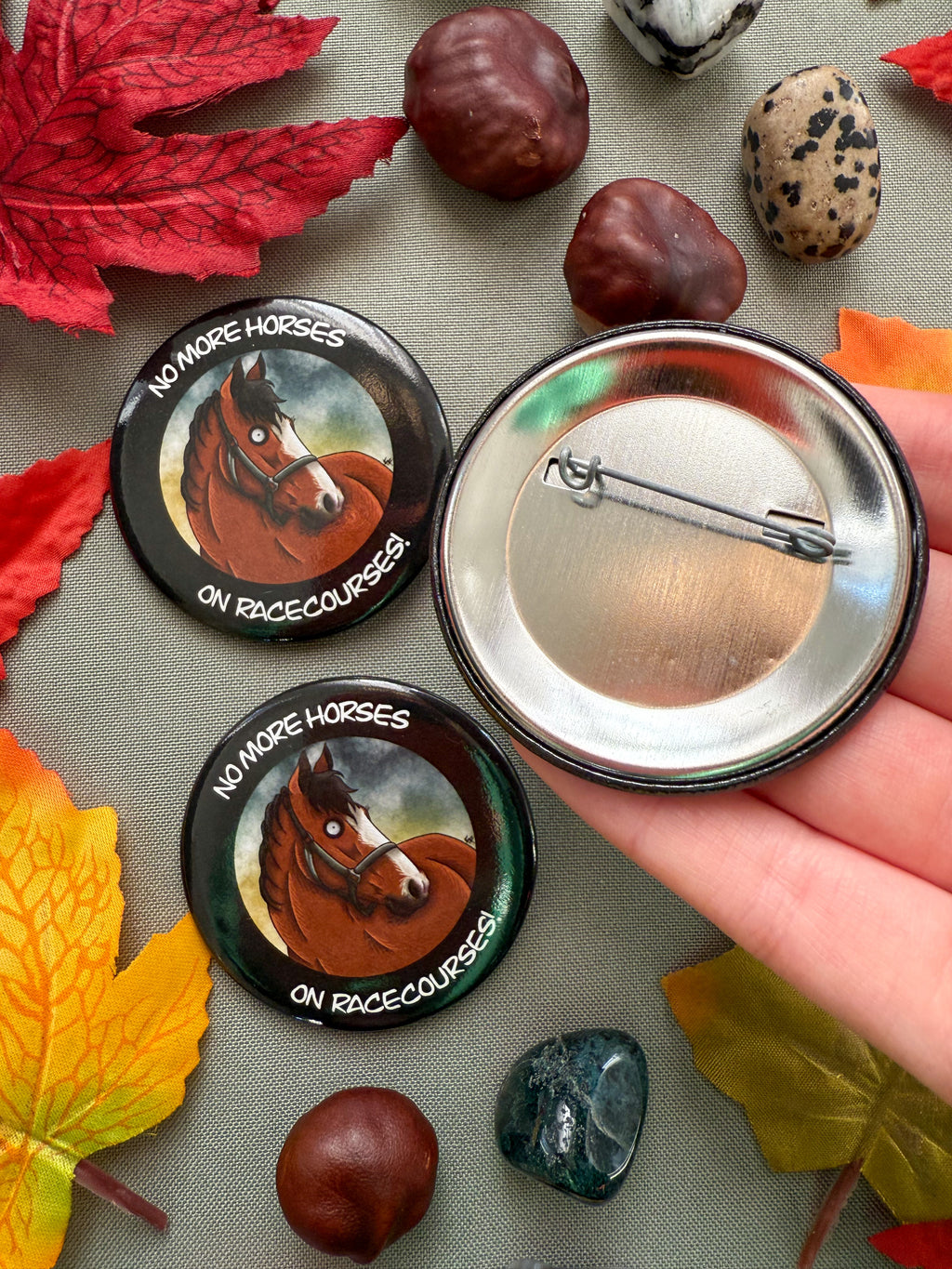 Anti-Horse Racing Button Badge