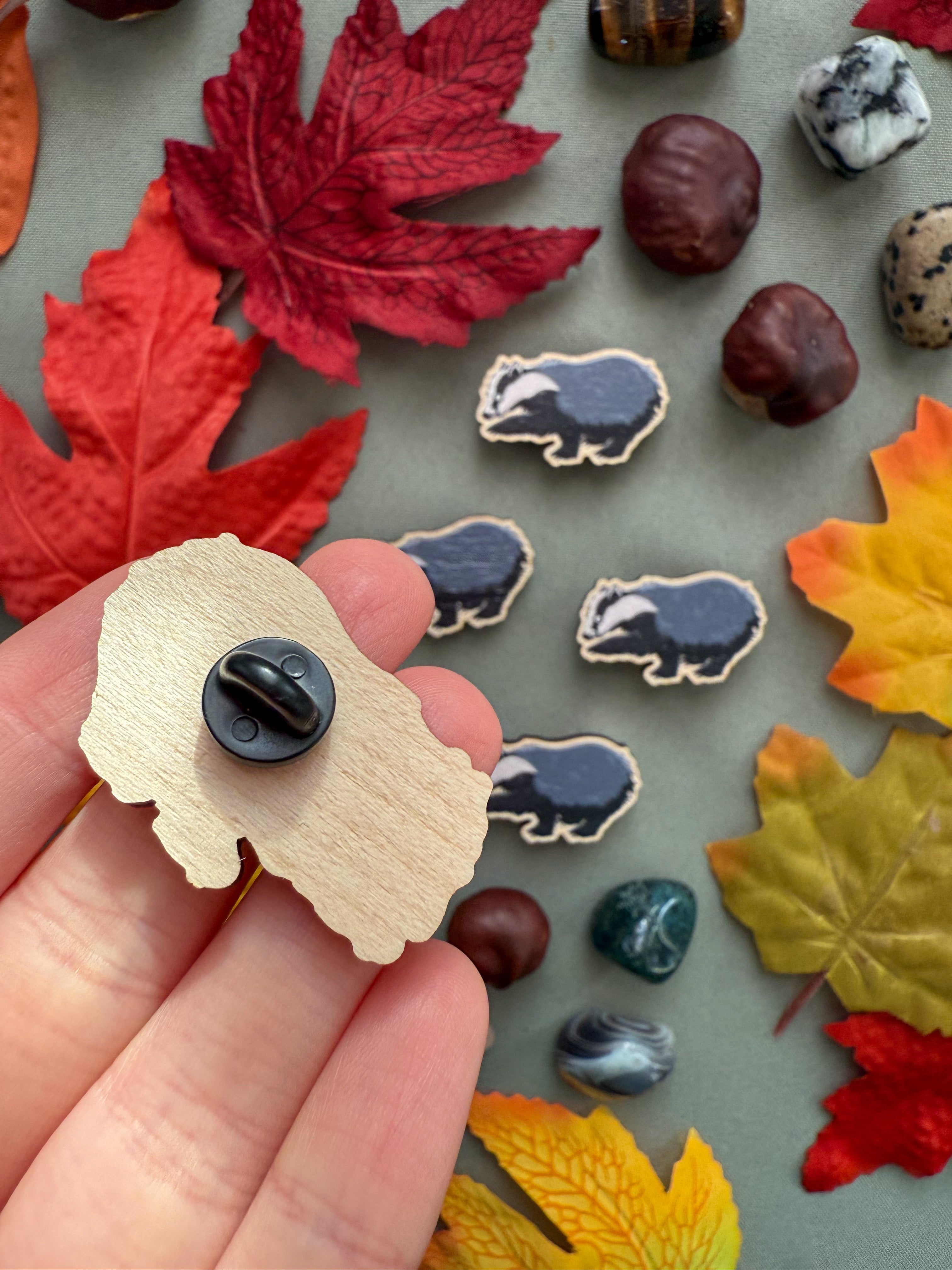 Foraging Badger Wooden Pin