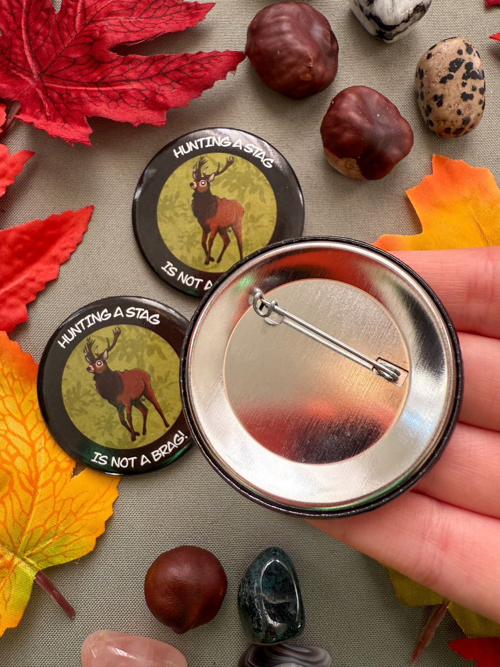 Anti-Trophy Hunting Red Deer Stag Button Badge