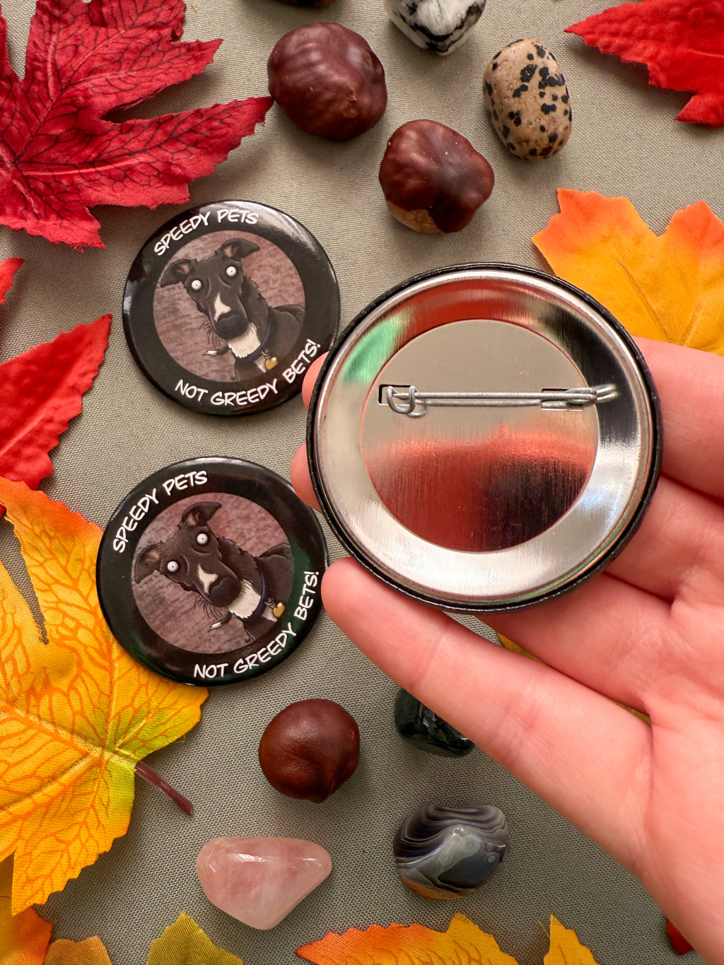 Speedy Pets! Anti-Greyhound Racing Button Badge